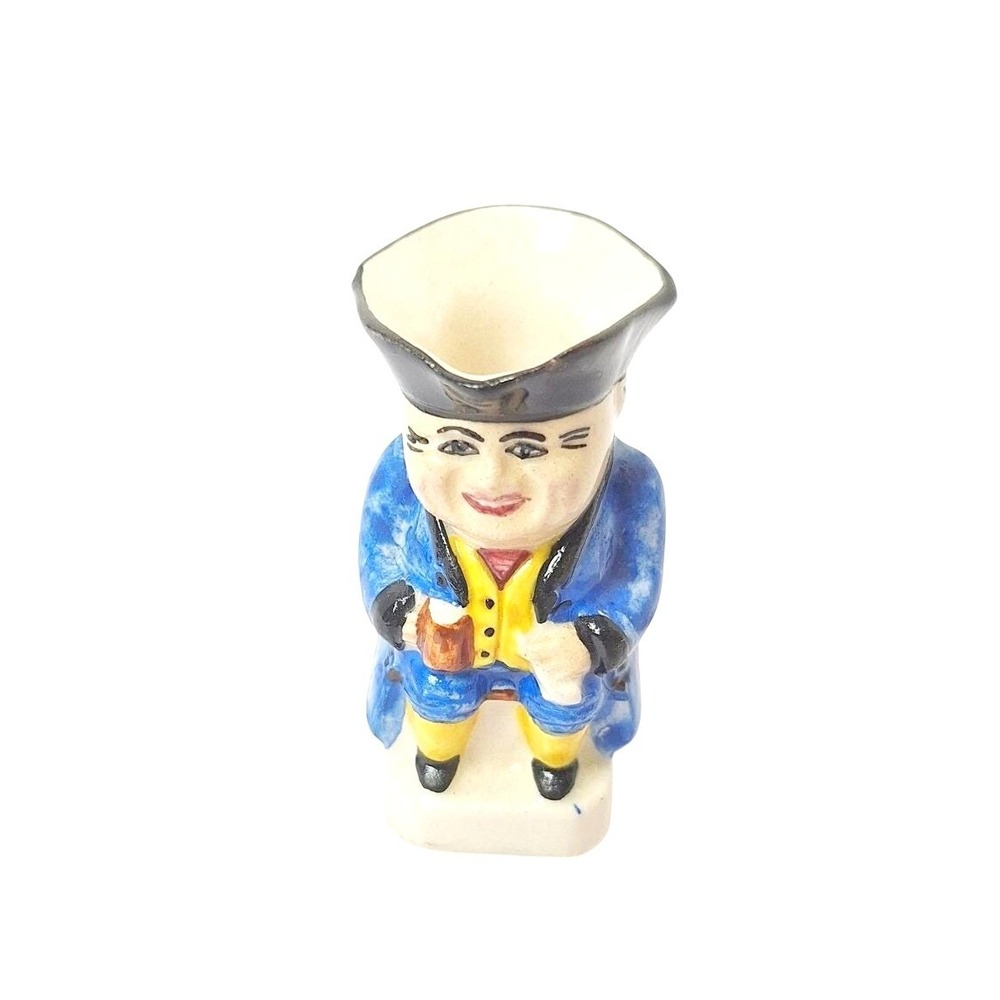 Vintage Devonmoor England Miniature Toby Jug Blue Coat Character Pitcher 2"